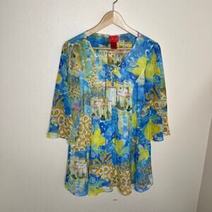 V Cristina Blue and Yellow Printed Tunic Medium